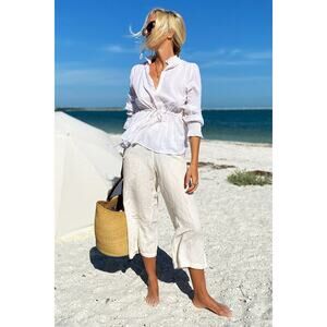 EMERSON FRY NWT INDIA COLLECTION Lucybella Top White Lurex Gold Stripes Sz M/L